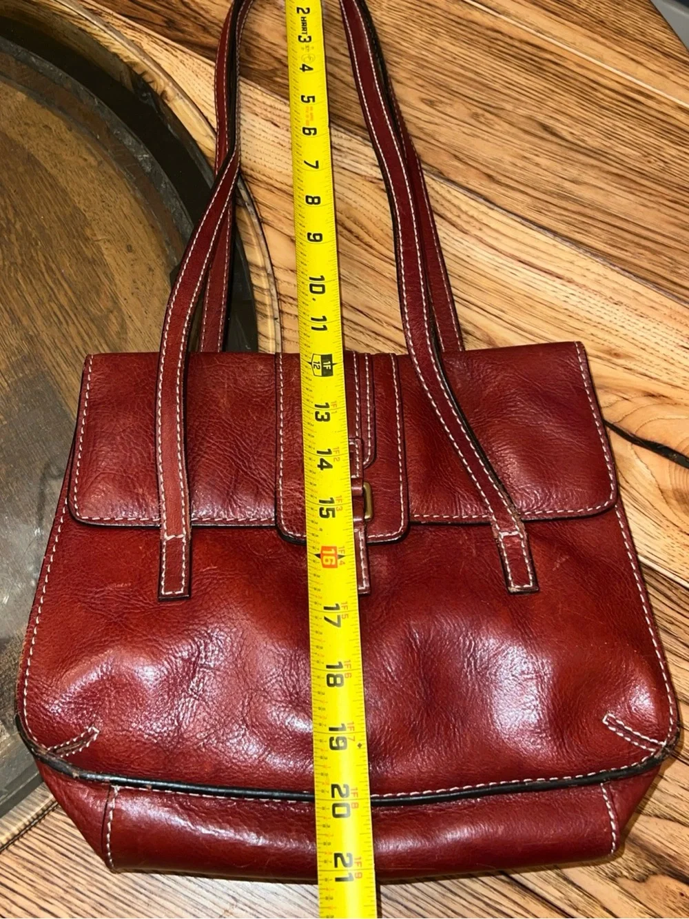 Vintage FOSSIL Sedona Red Saddle Leather Double Handle Handbag Purse